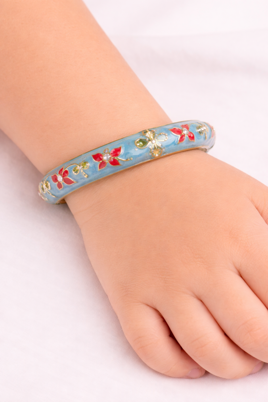Red Flower Design with Diamond Enamel Bracelet