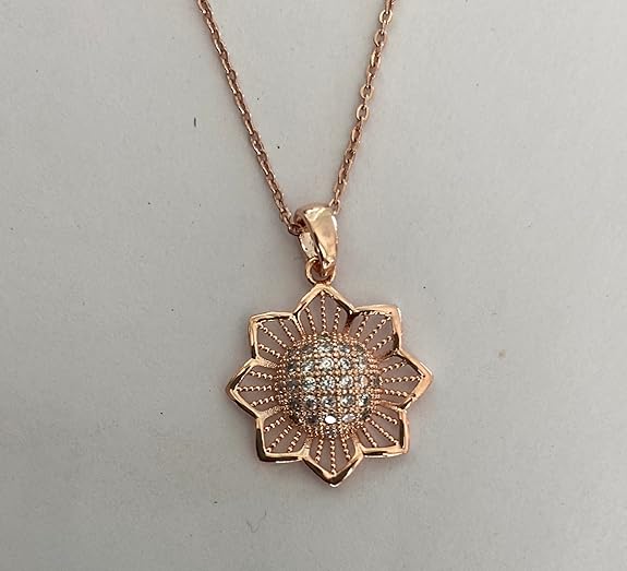 sunflower design with crystal pendant necklace