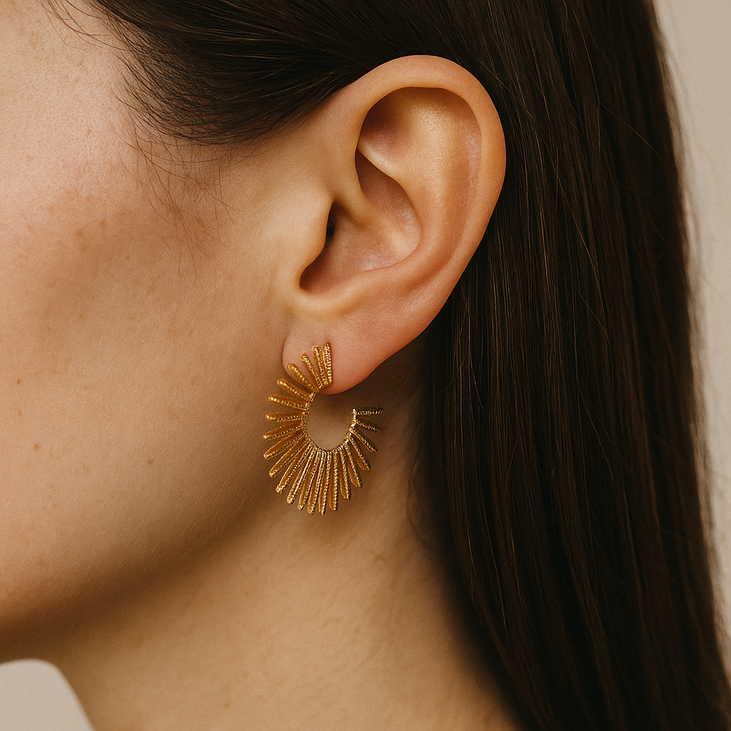Gold Plated C Shape Sunlight Stud Earring