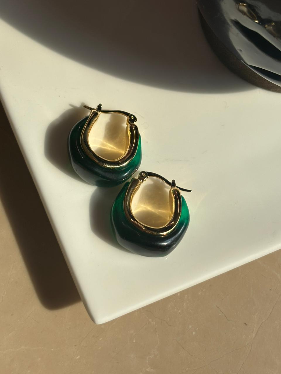 Gold Plated U Shape Green Colour Loop Earring