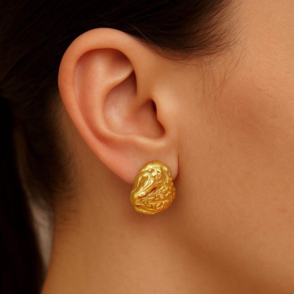 Gold Plated Lava Style Stud Earring For Women