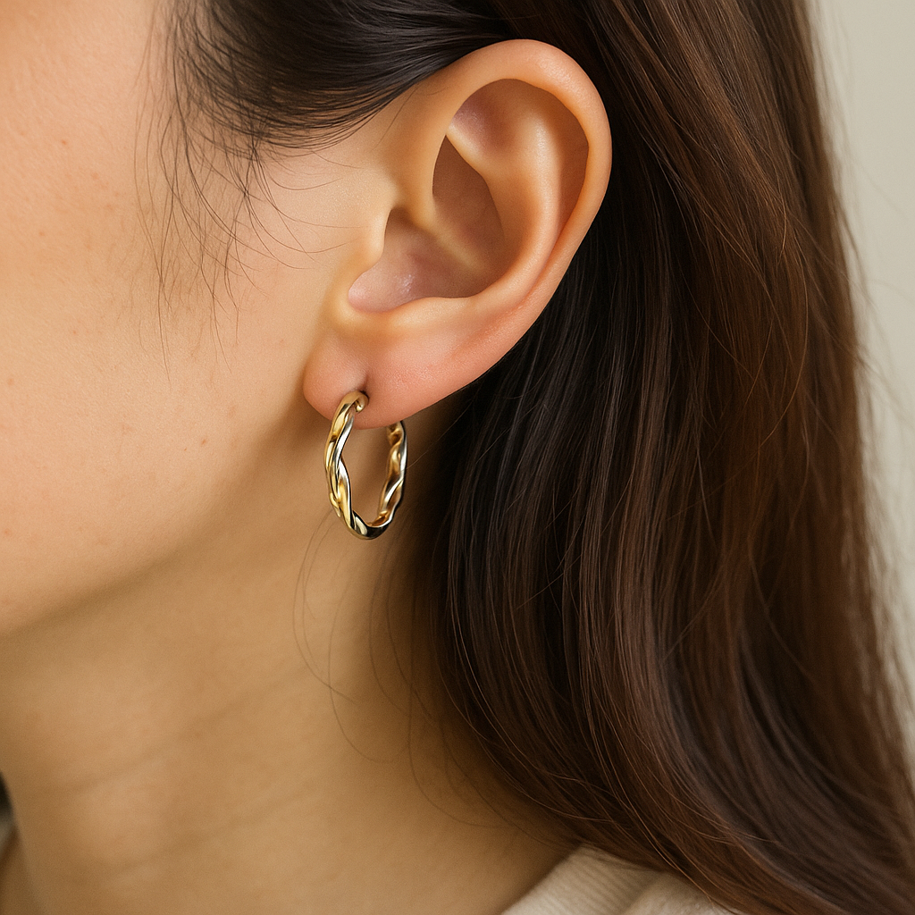 Gold & Silver Plated Twisted C Shape Hoop Earring For Casual Wear