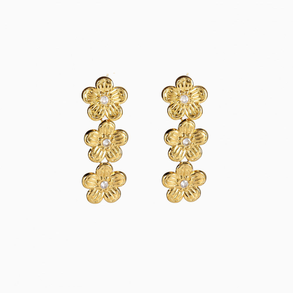 Gold Plated Three Layers Of Flower Style Earring