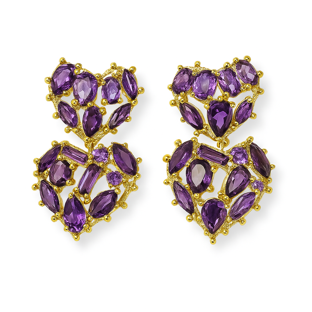 Charming Heart Shape Two Layer Purple Rhinestone Ear Spike Earring