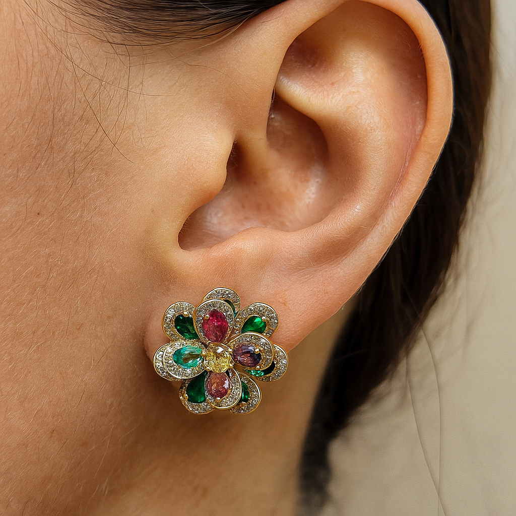 Charming Multi Rhinestone Crystal Flower Stud Earring
