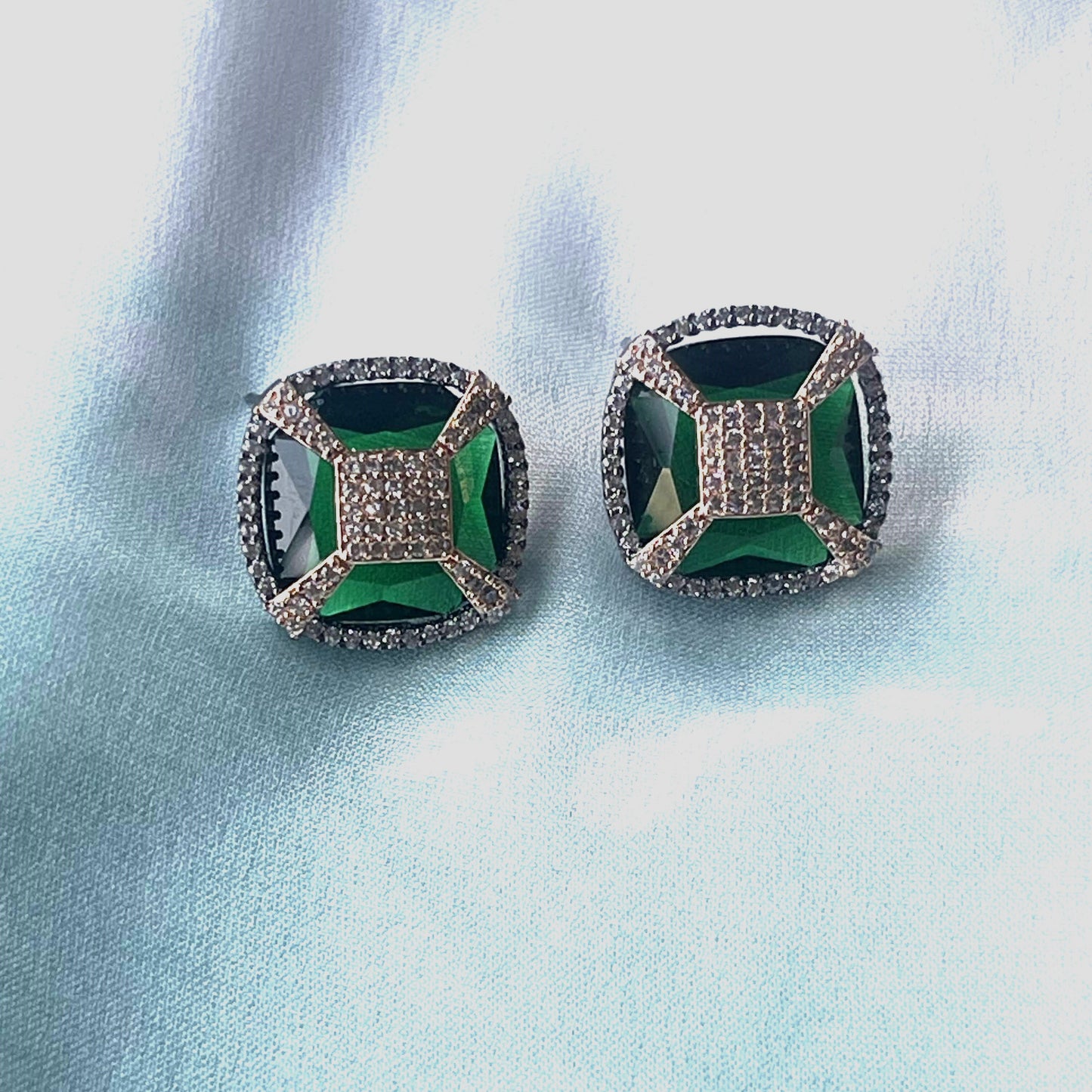 Green Emerald cubic zirconia stone stud earring