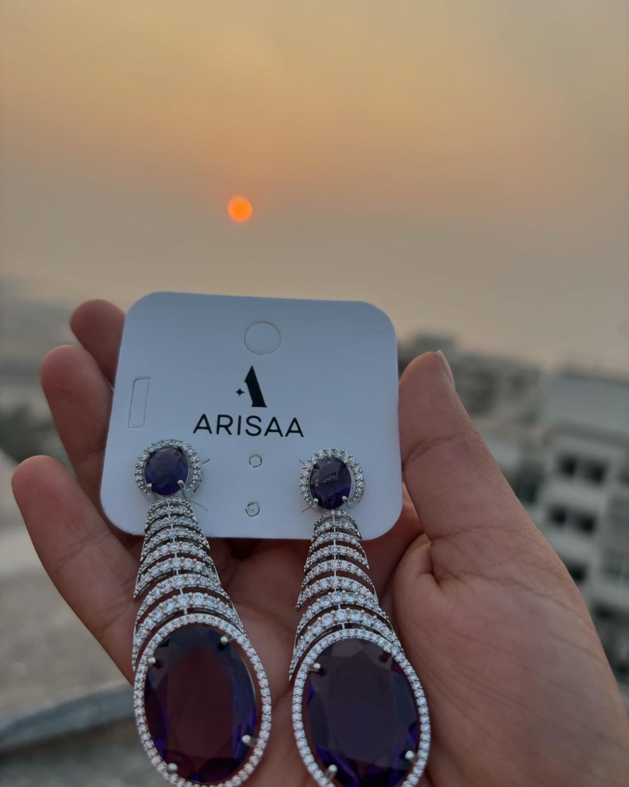 Elegant Style Zirconia Diamonds With Purple Stone Dangle Earring