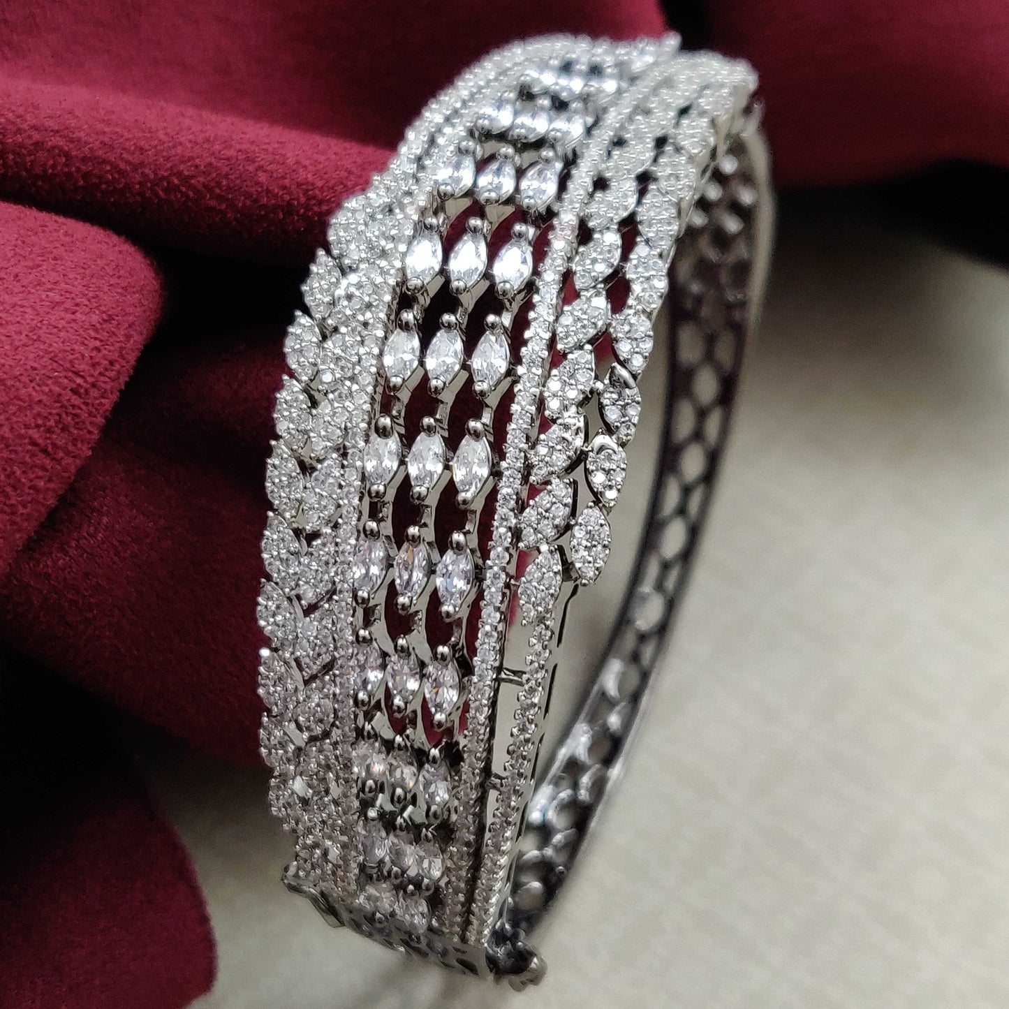 White gold custom pear cut diamond bangle for women