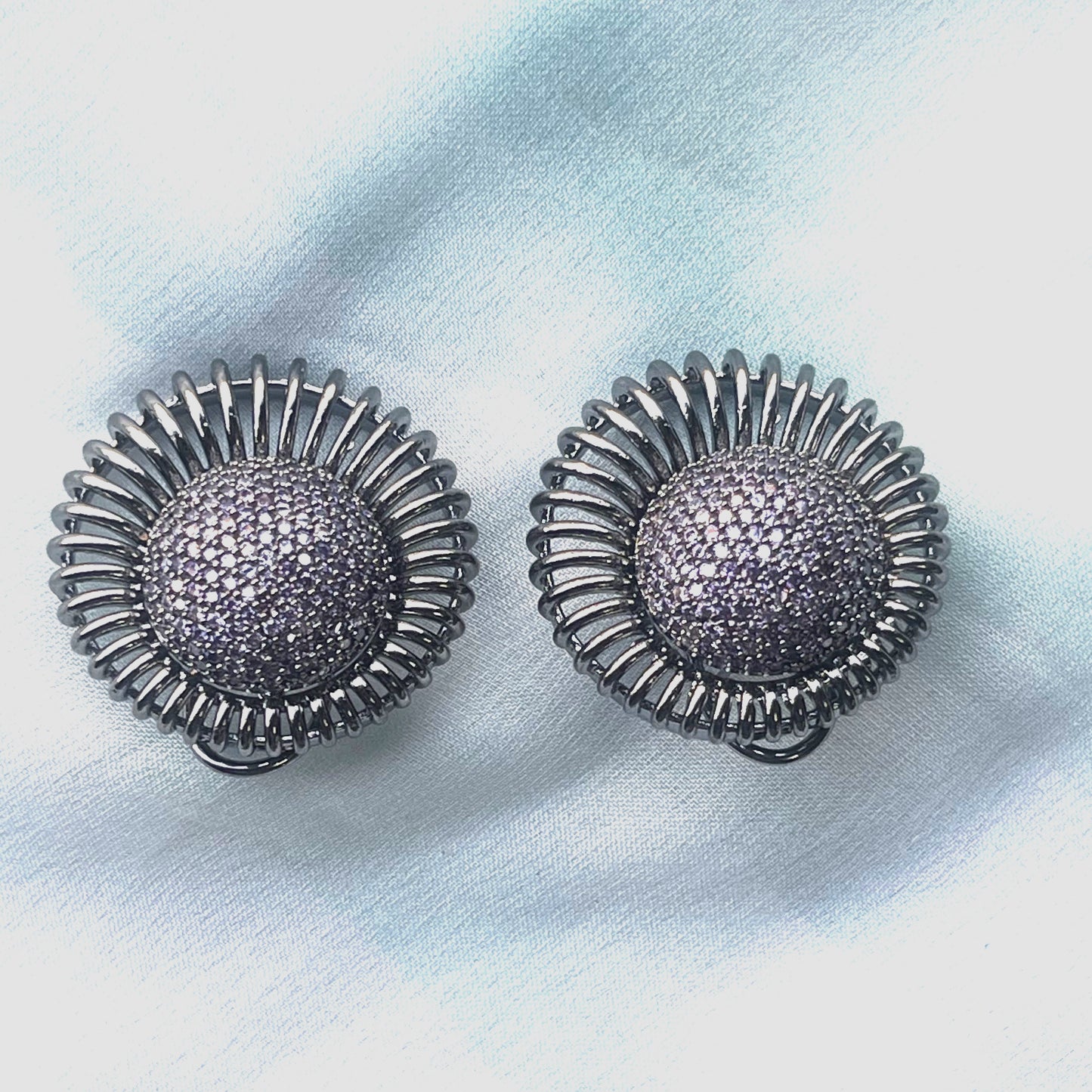 Purple stone round big stud earring for women