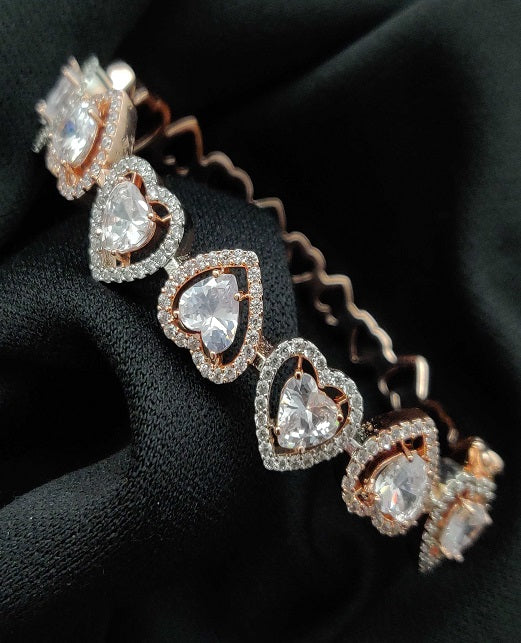 Rose gold plated heart shape cubic diamonds kada for women