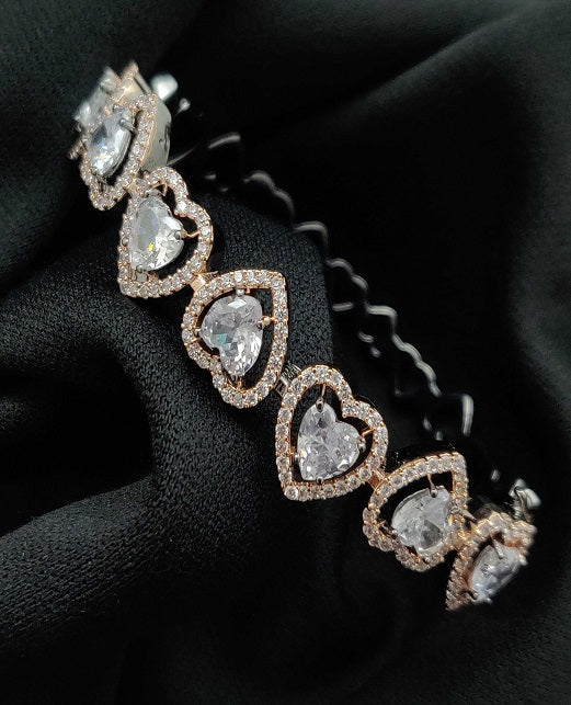 Rose gold plated heart shape cubic diamonds kada for women