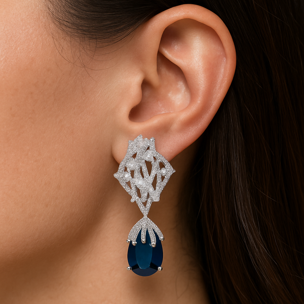 Cubic Zircon Crystal Plant Leaf Shape Dangle with blue drop