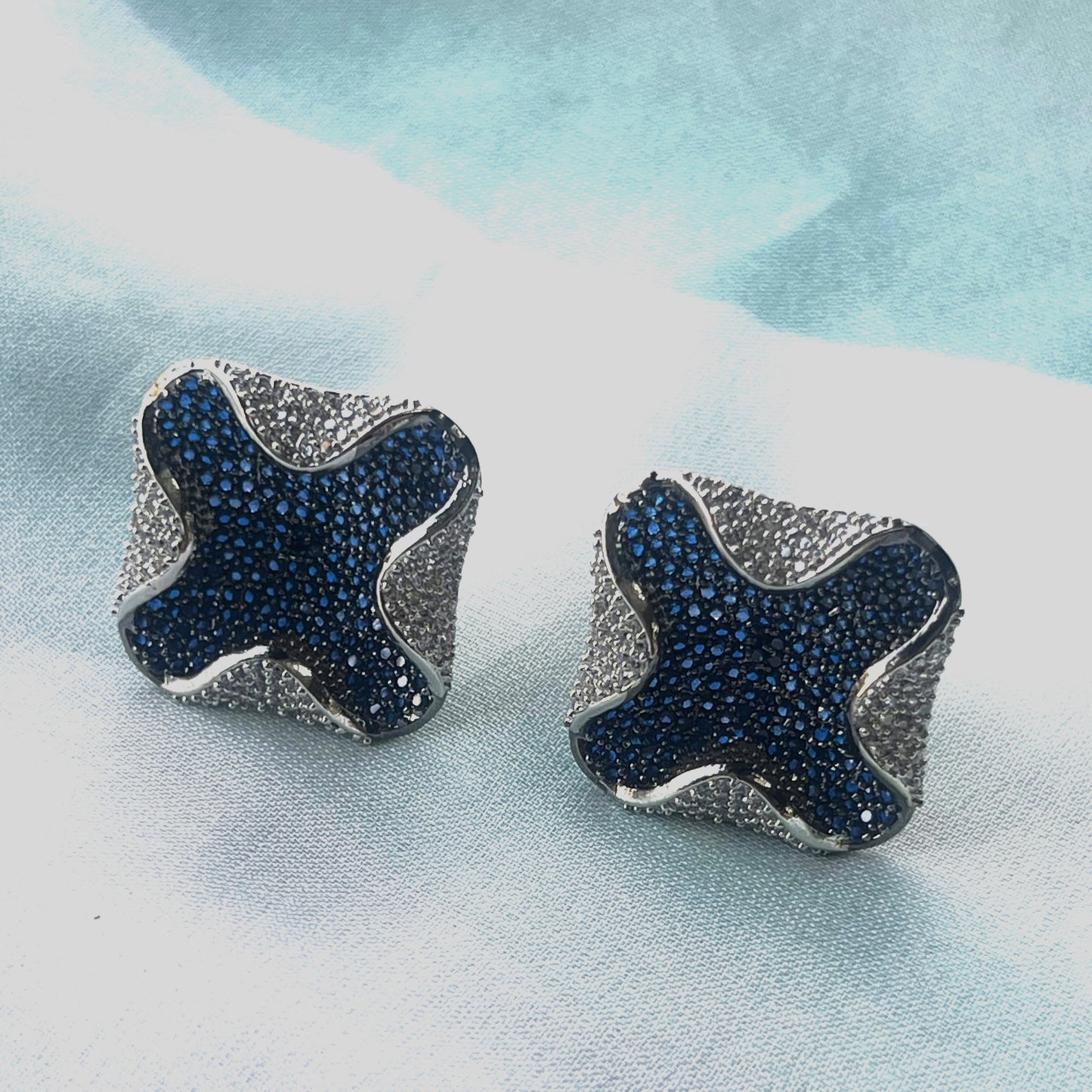 Blue quartz square earring for women