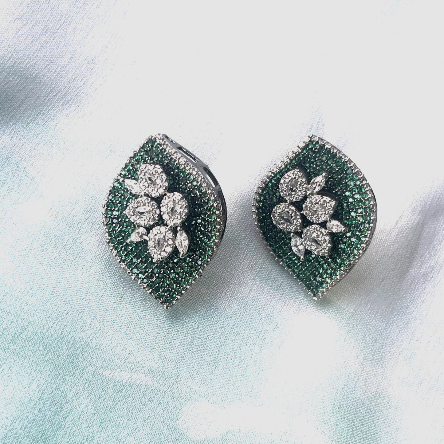 Green leave style stud earring with green tourmaline