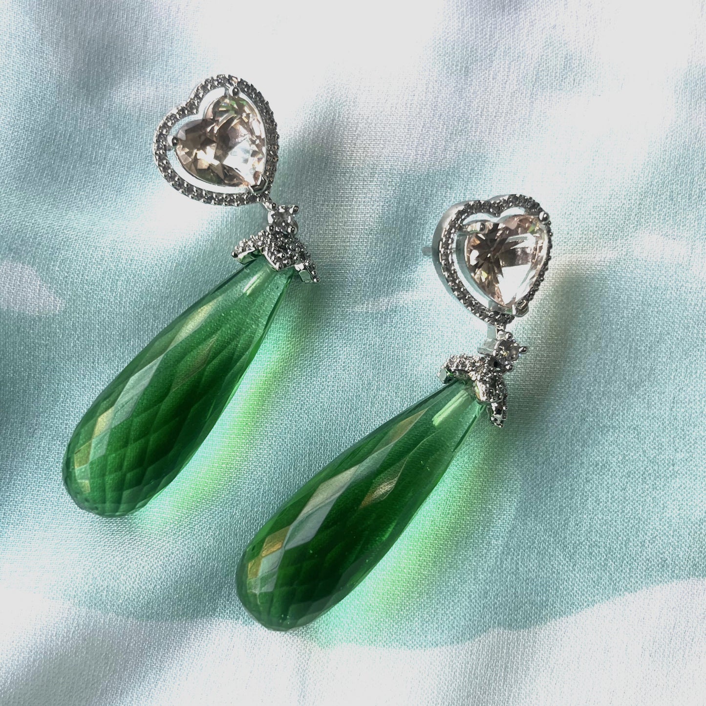 Heart shaped Green topaz gemstone dropping earring