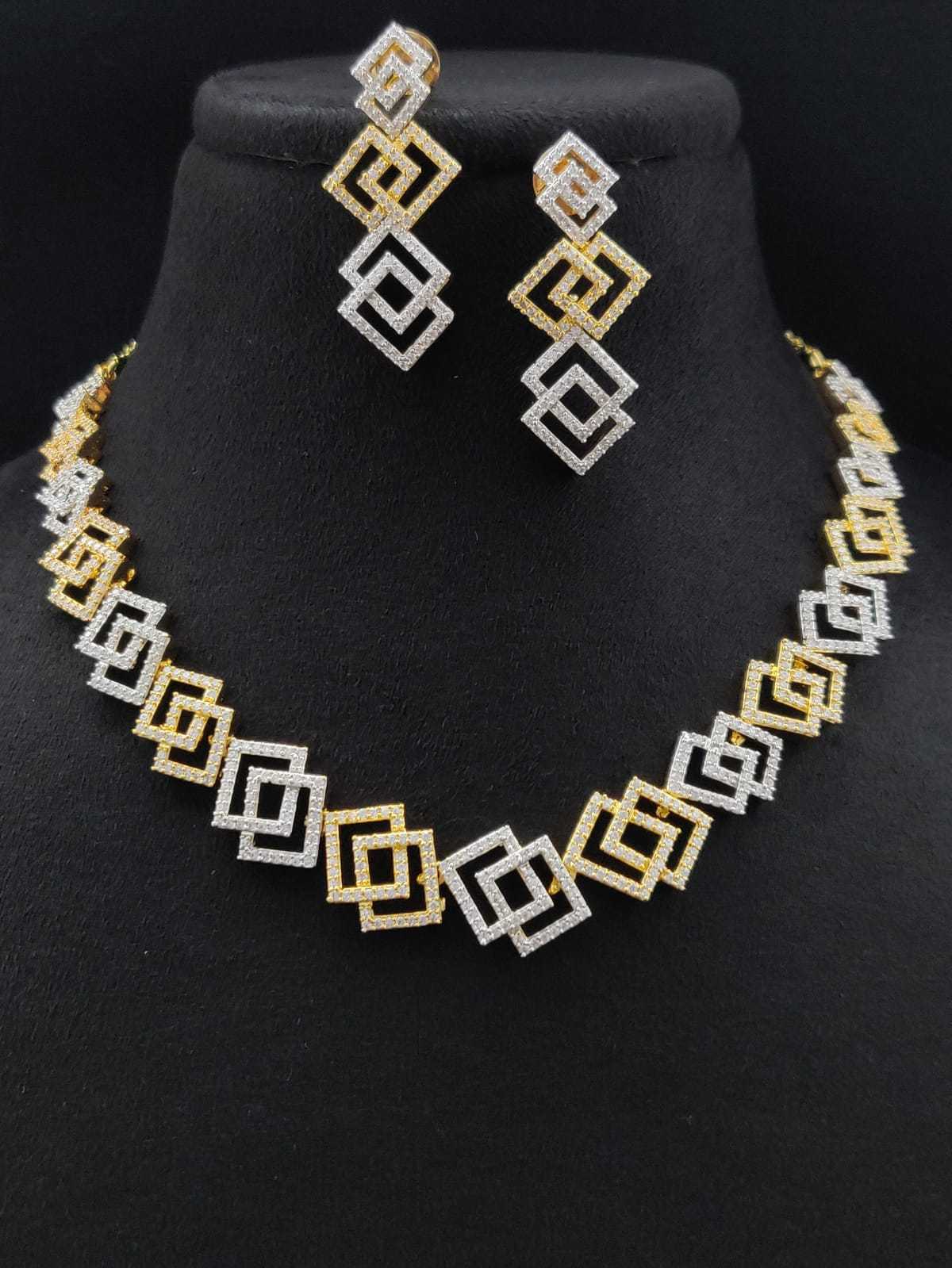 AMERICAN DIAMOND BRIDAL NECKLACE SET & CLASSIC EARRINGS JEWELLERY SET for women