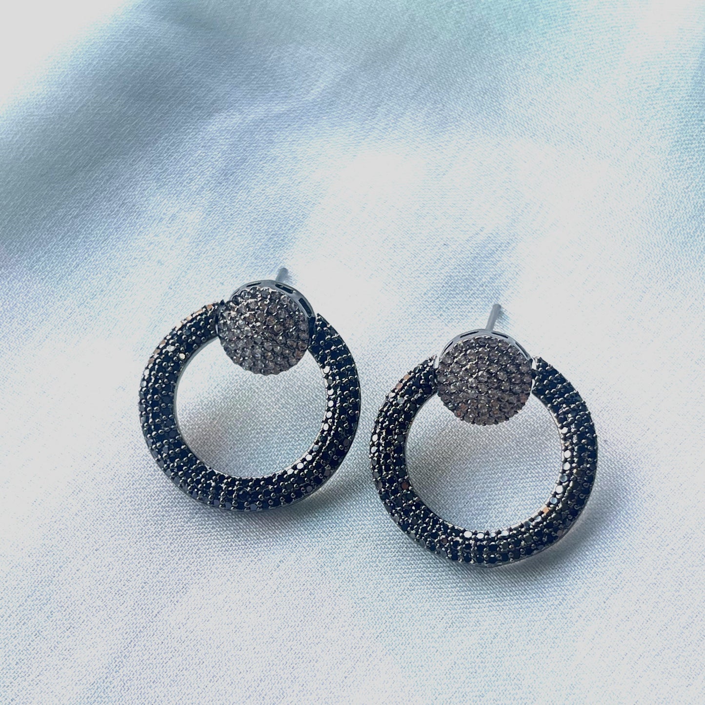 Blue quartz with black rhodium dangle earring