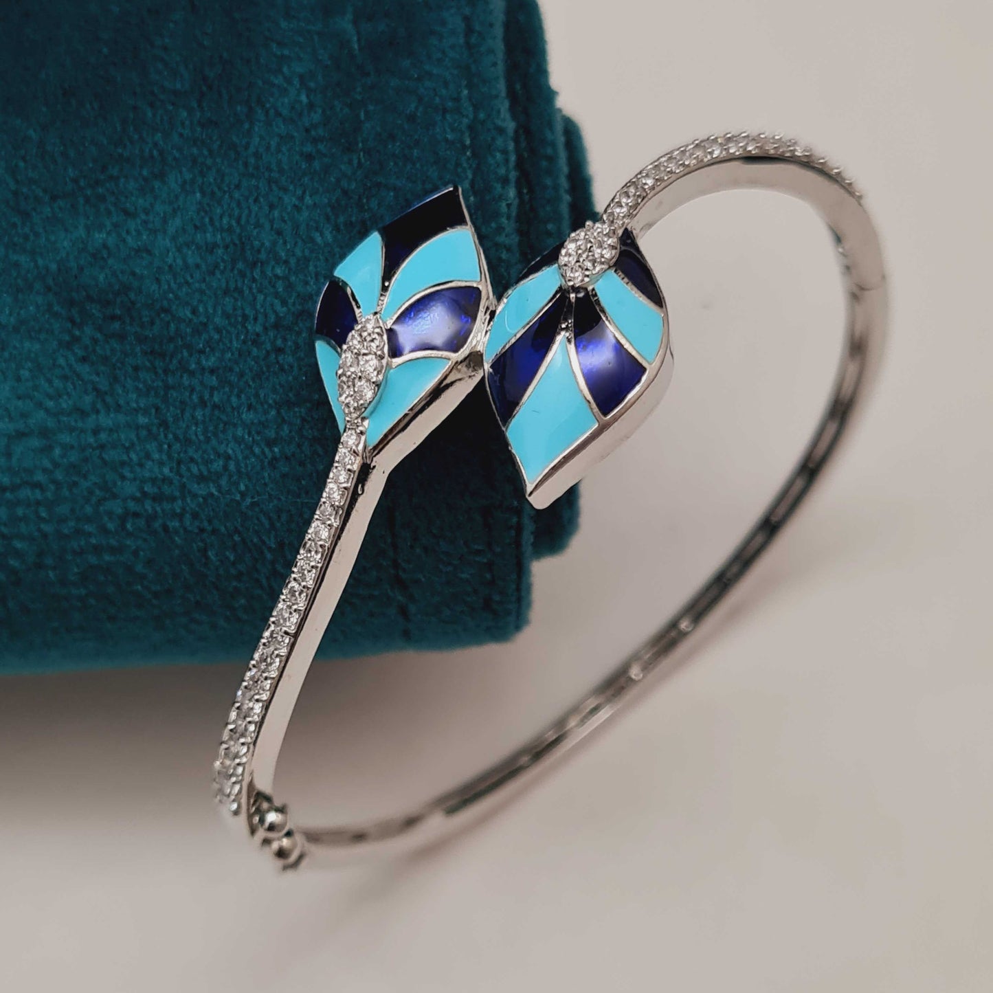 Silver plated Vintage Enamel Leaves shape with cubic diamonds kada for women