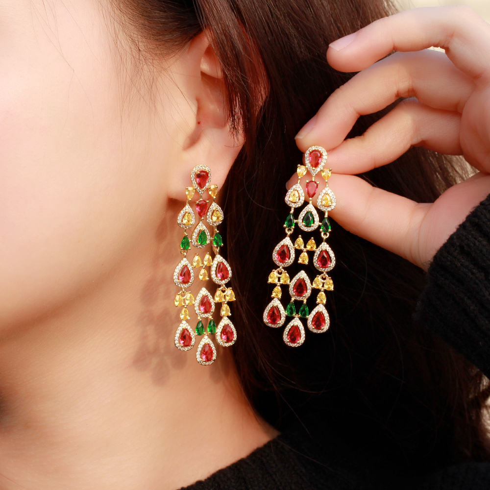 new style hanging multi color gold plated large long dangle earring