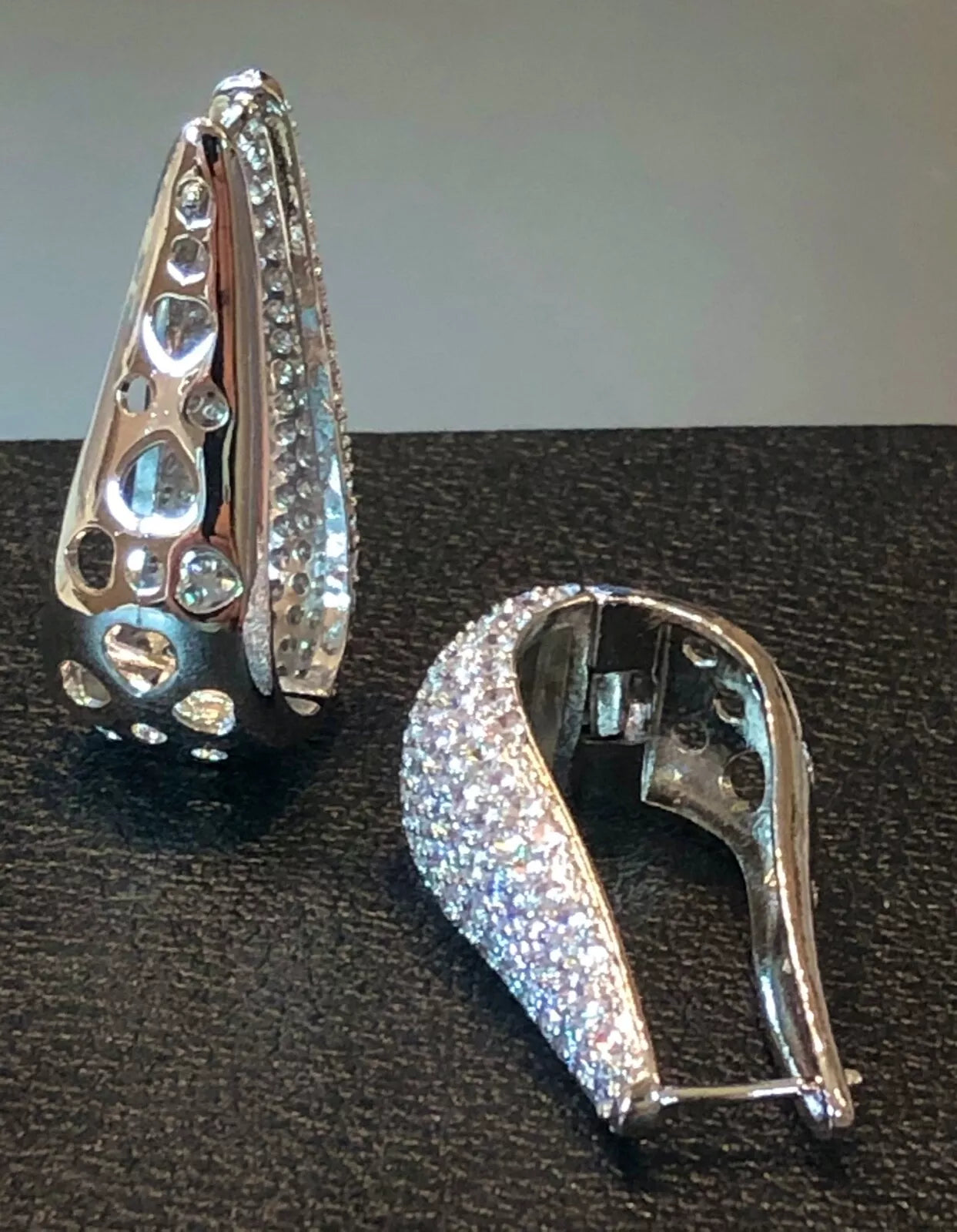 Cubic zirconia U shape silver plated hoop earring for women