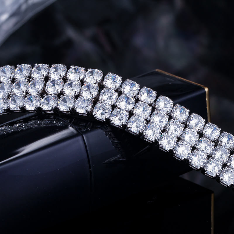 Silver plated three row crystal zircon bracelets for girls & women