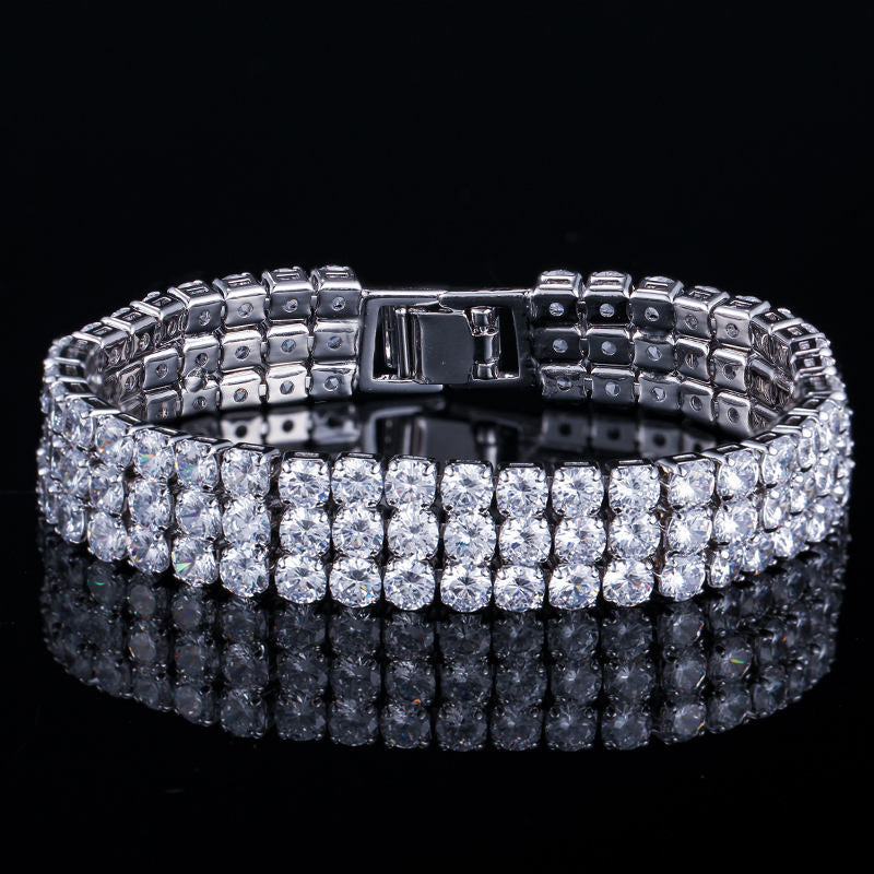 Silver plated three row crystal zircon bracelets for girls & women