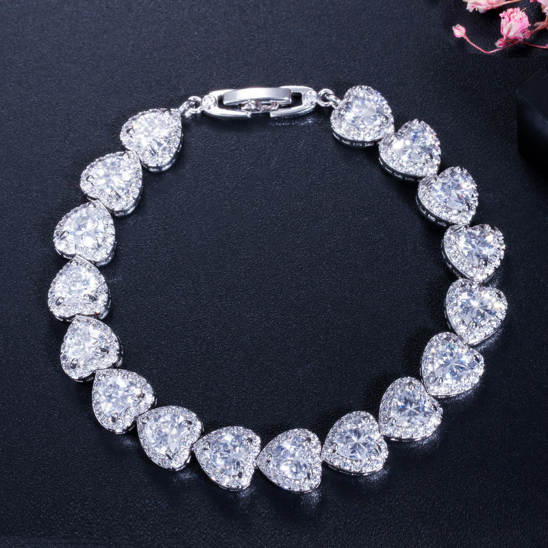 Heart shape silver plated micro cubic zirconia bracelets for girls