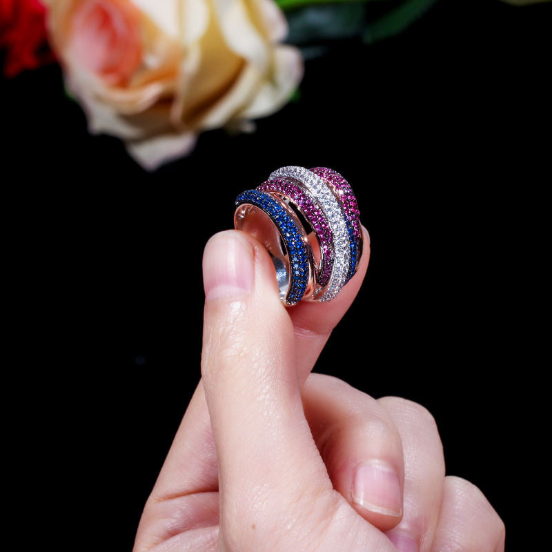 Stylish multi layer cubic zirconia micro diamonds finger ring for women