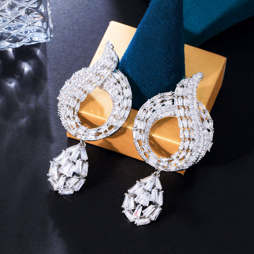 African Cubic Zirconia Pave Big Long Drop Dangle Earring