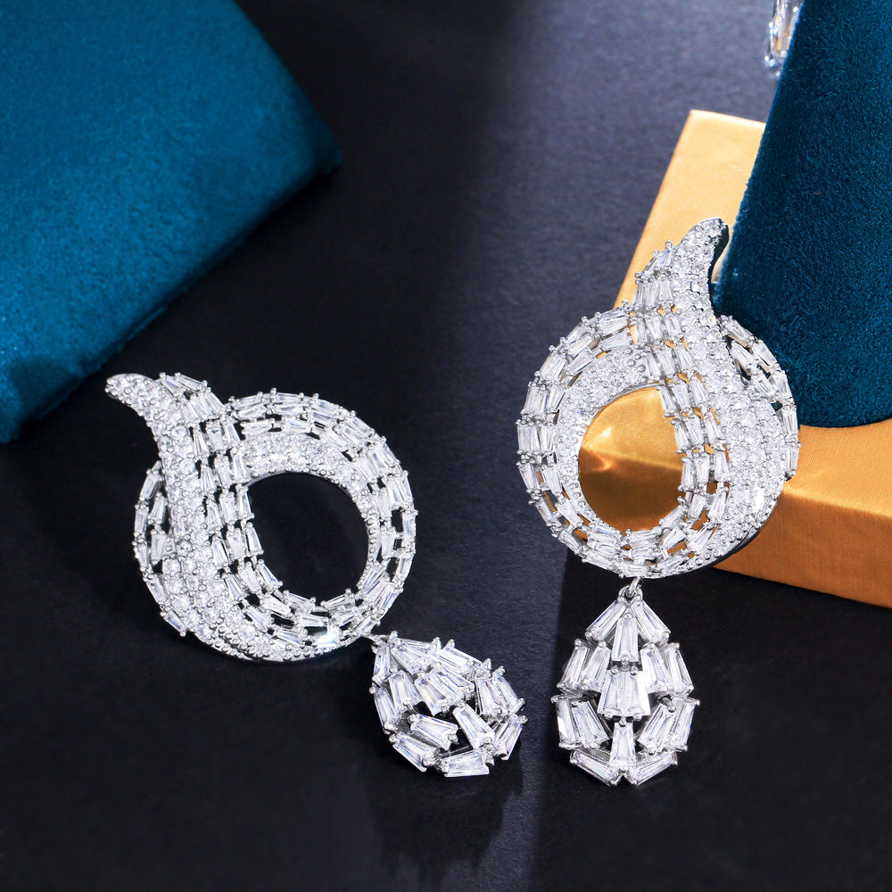 African Cubic Zirconia Pave Big Long Drop Dangle Earring