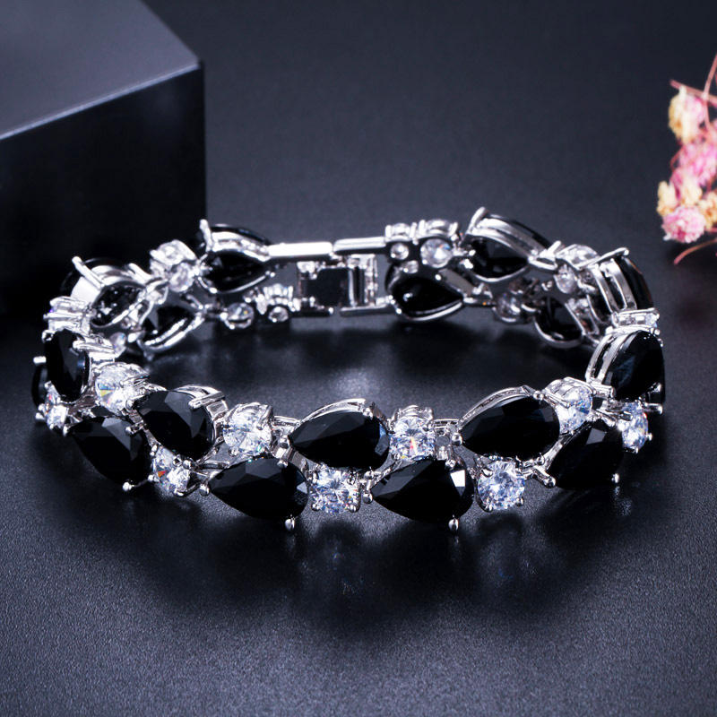 Luxury design double row water drop black cubic diamonds bracelets for women