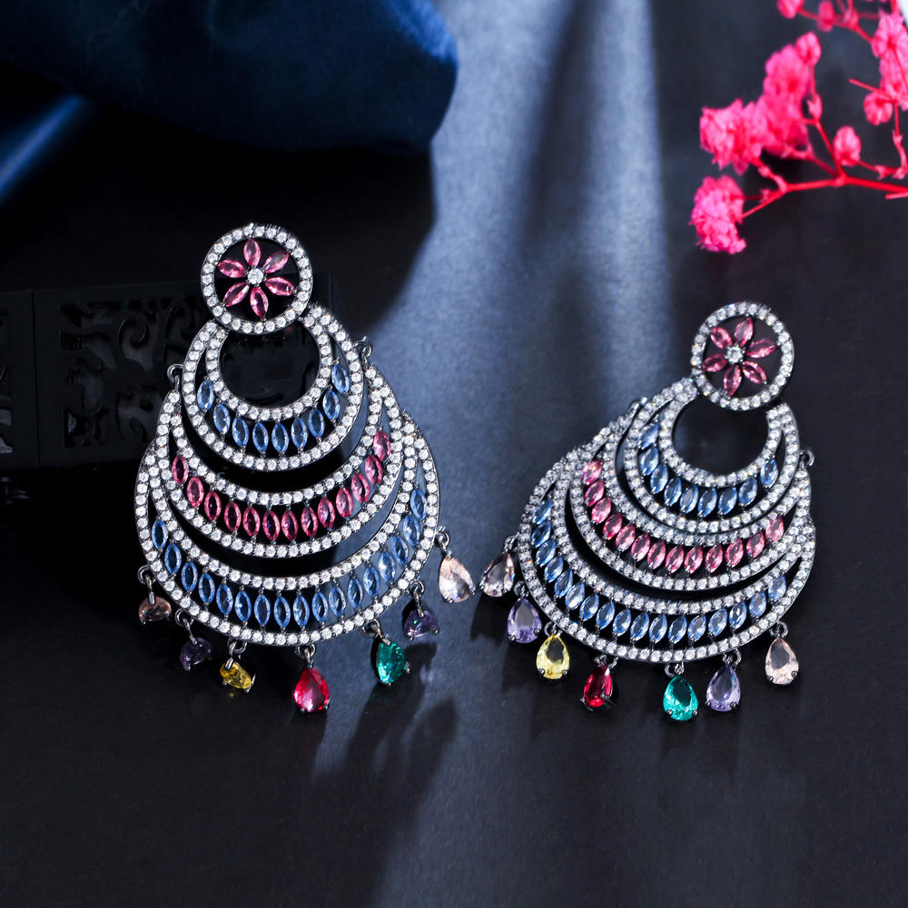 Round Circle Dangle Big Giant Hollow Chunky Mix Color Multi-layered Drop earring for girls