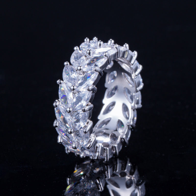 Luxury cubic zirconia stone pave olive leave style finger ring for girls & women