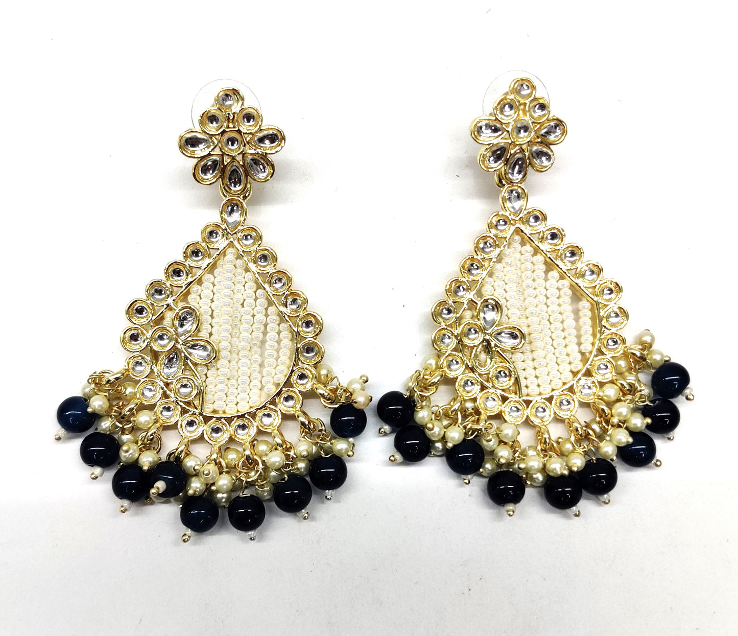 Traditional Kundan Design With Blue Pearl Earrings