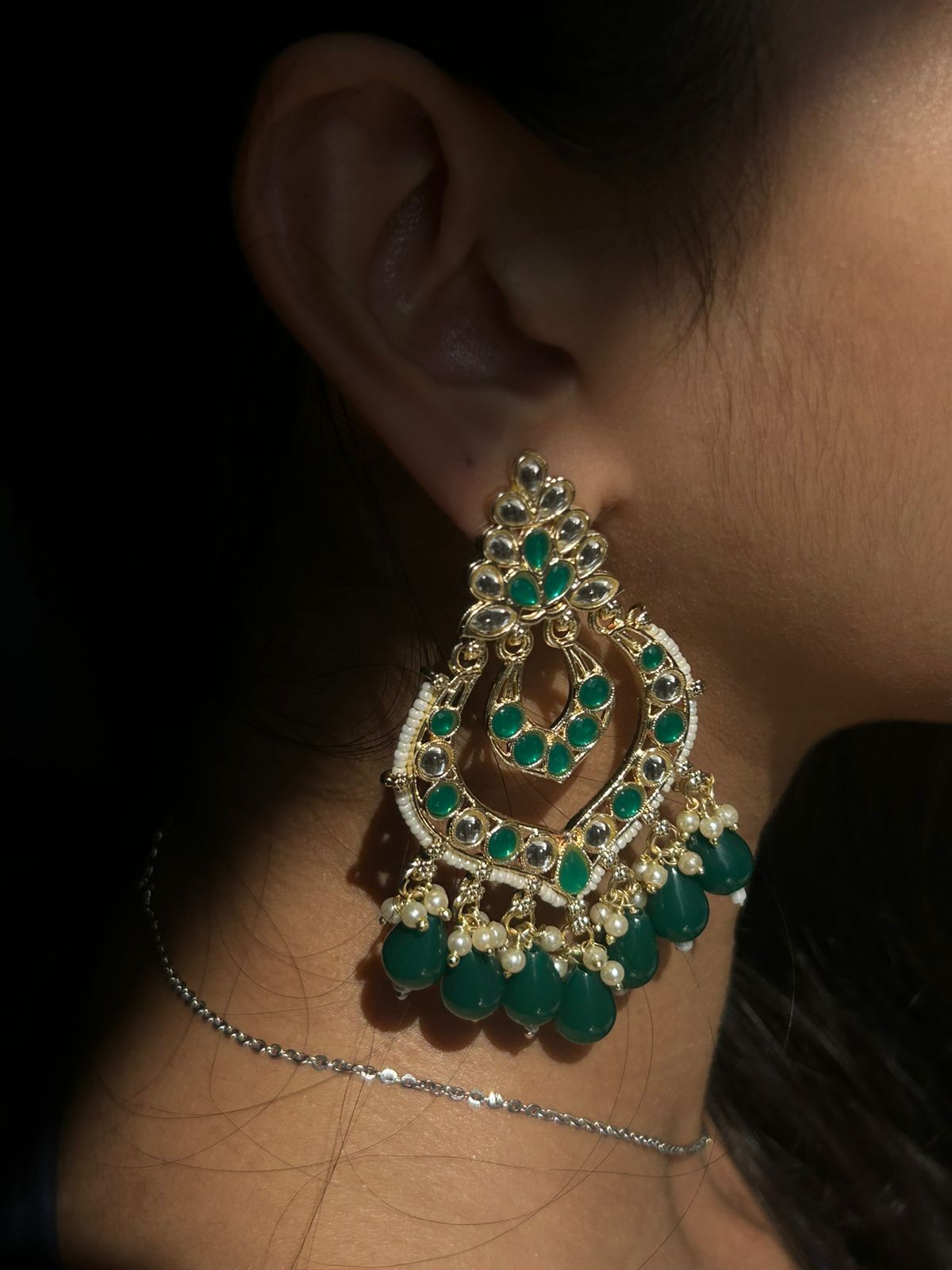 Chandbali style green traditional earring