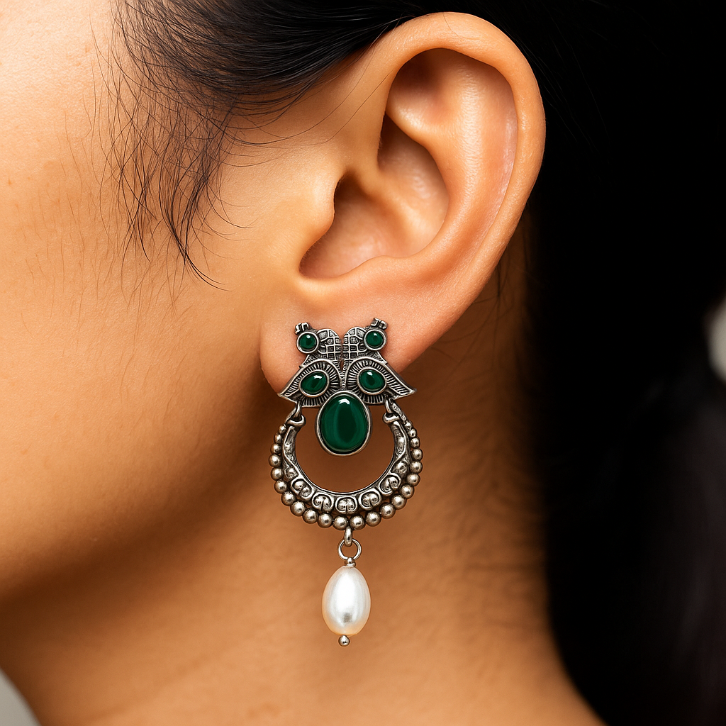 German silver fancy earring with pearls