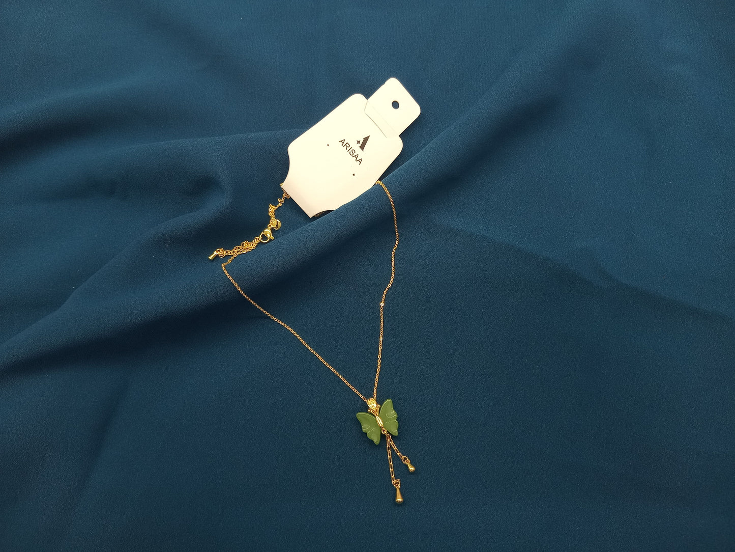Green Butterfly Pendant Necklace With Gold Chain For Girls