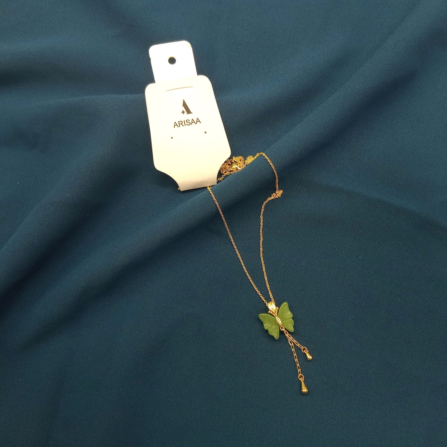 Green Butterfly Pendant Necklace With Gold Chain For Girls