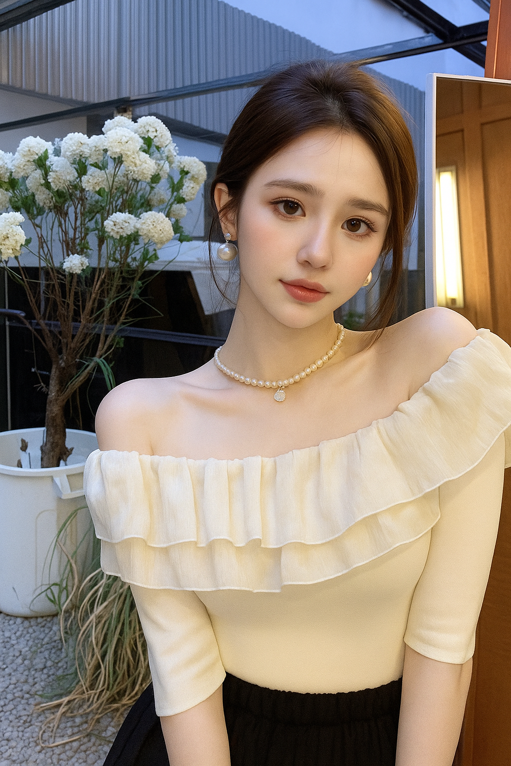 Double Layer Ruffle Edge Shoulder T-shirt