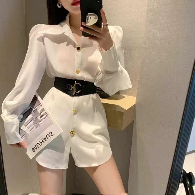 Long sleeves with belt long shirt dress