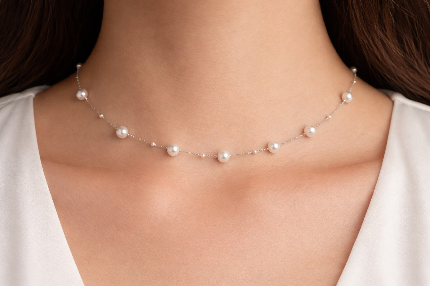 Silver Pearl Layer Necklace
