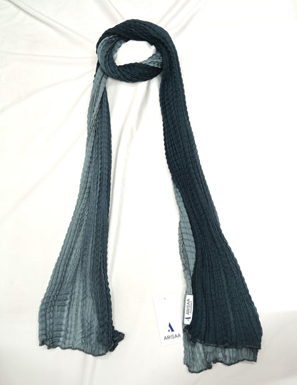 Summer Pleated Shawl Grey Black Color Crinkle Scarf