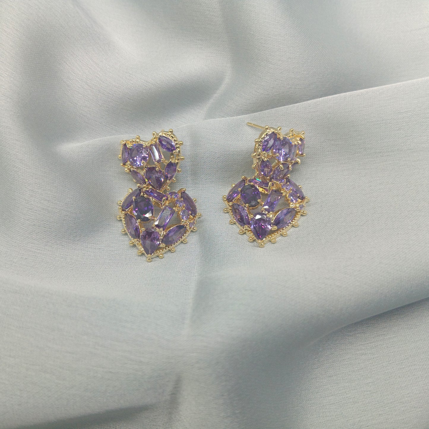 Charming Heart Shape Two Layer Purple Rhinestone Ear Spike Earring