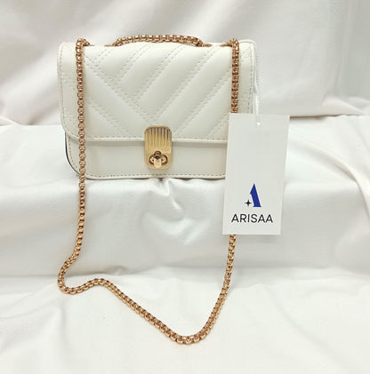 Fancy small white purse with  gold chain