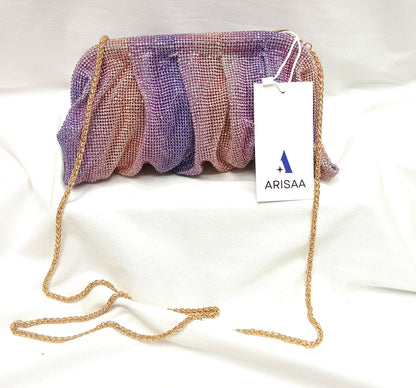 Crystal blue and brown fancy purse with chain