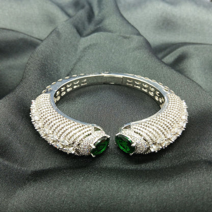 Silver plated unique style with green zirconia diamonds bangles for women