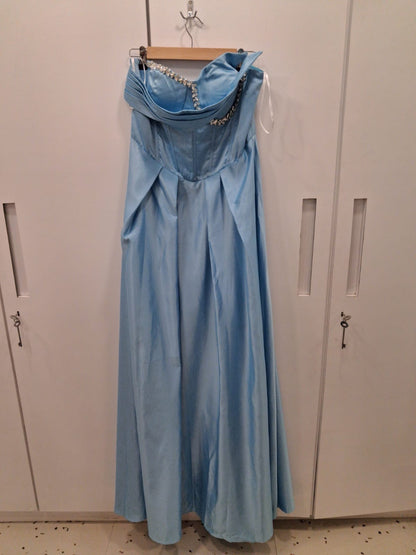Sky Blue Silk Fabric Long Party Dress For Women