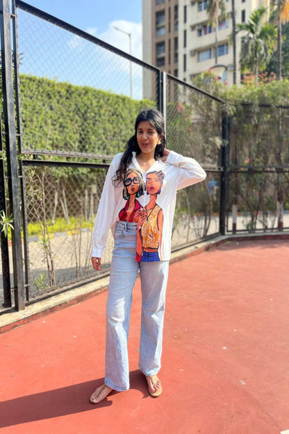 Beautiful painted full sleeve white shirt