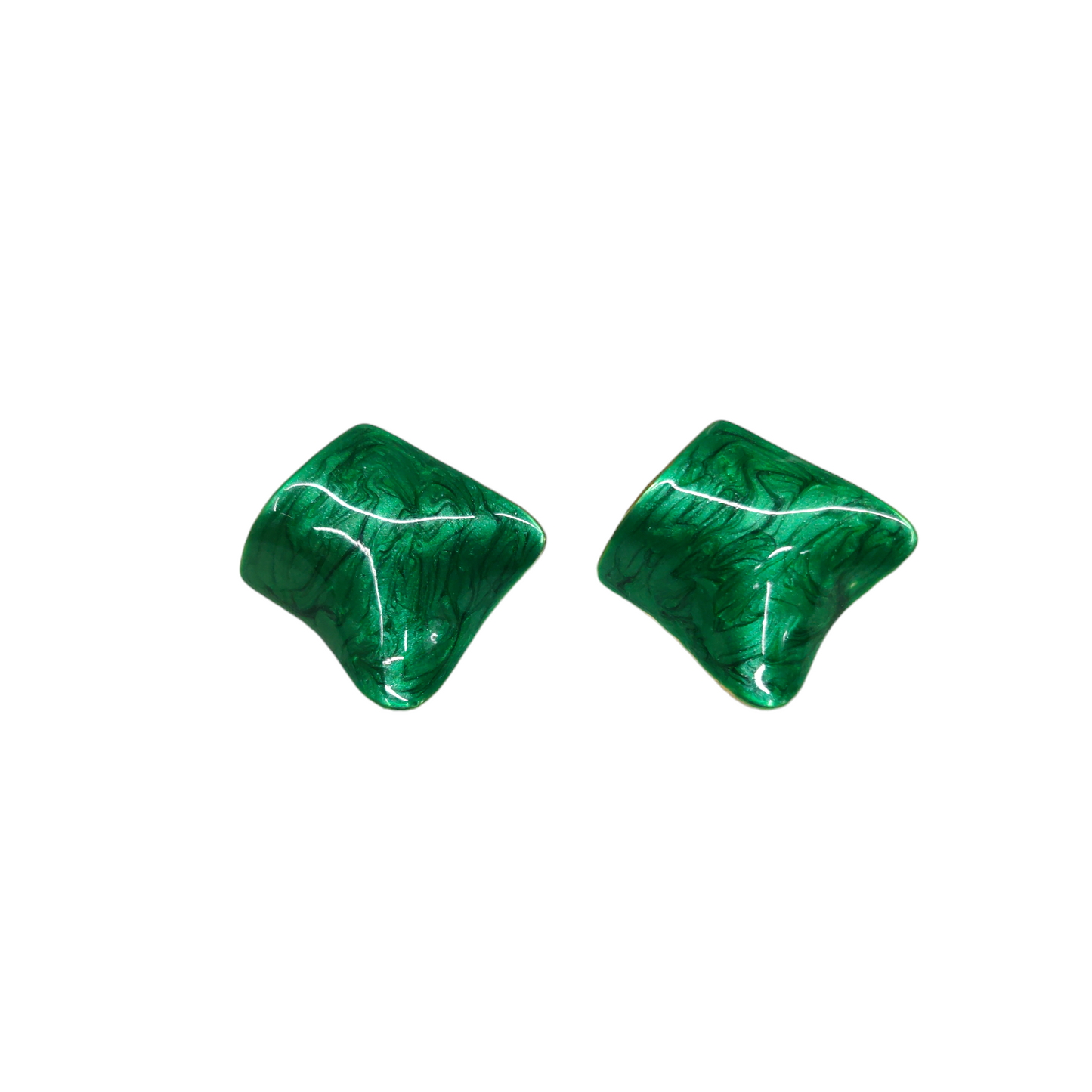 Green square stud earring
