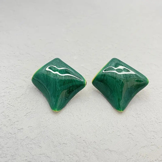 Green square stud earring